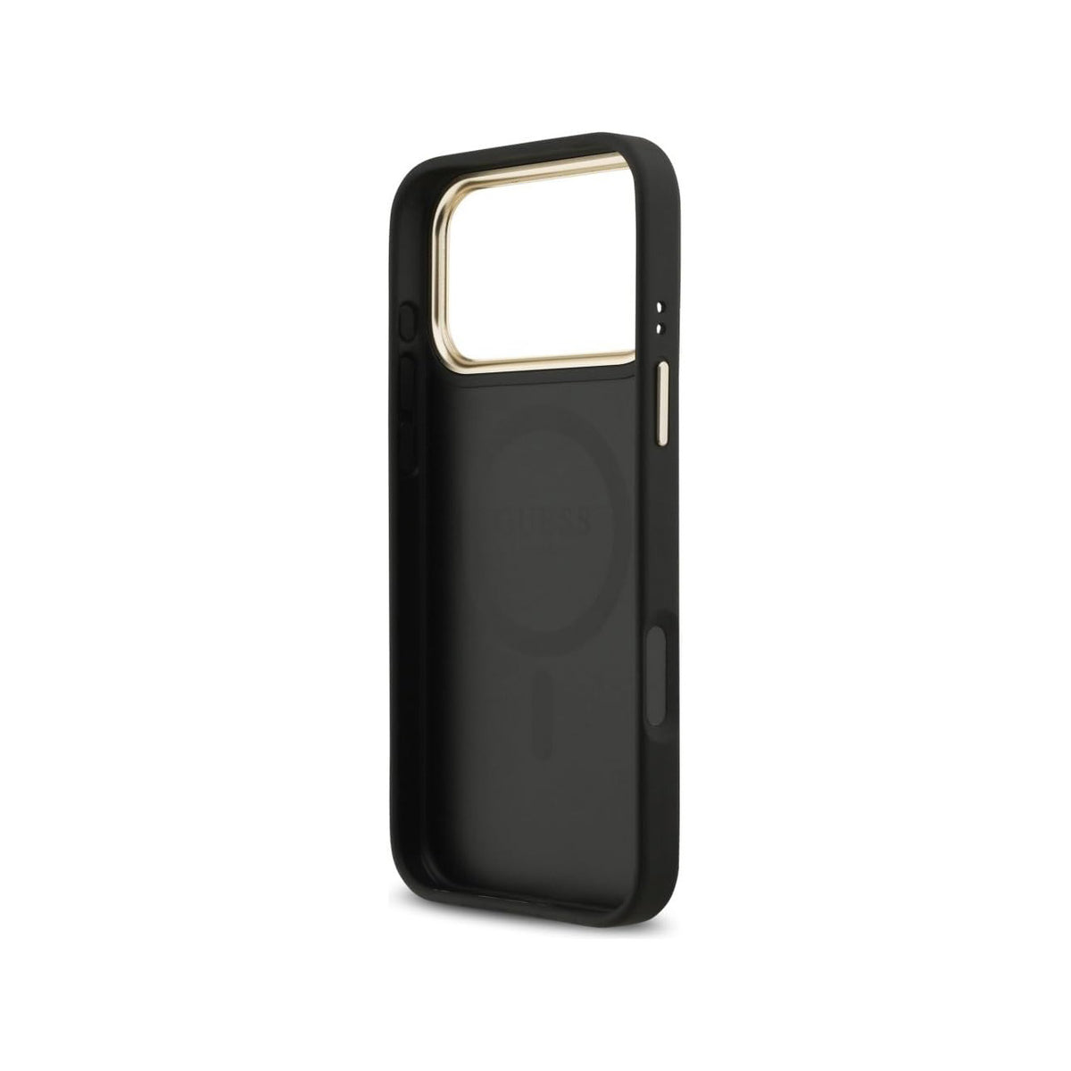 Guess Funda de Polipiel Logo Strass para iPhone 17 Pro Max/18 Pro Max con Correa Ancha y Protección Anticaídas, Negra