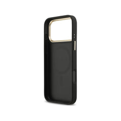 Guess Funda de Polipiel Logo Strass para iPhone 17 Pro Max con Correa Ancha y Protección Anticaídas, Negra