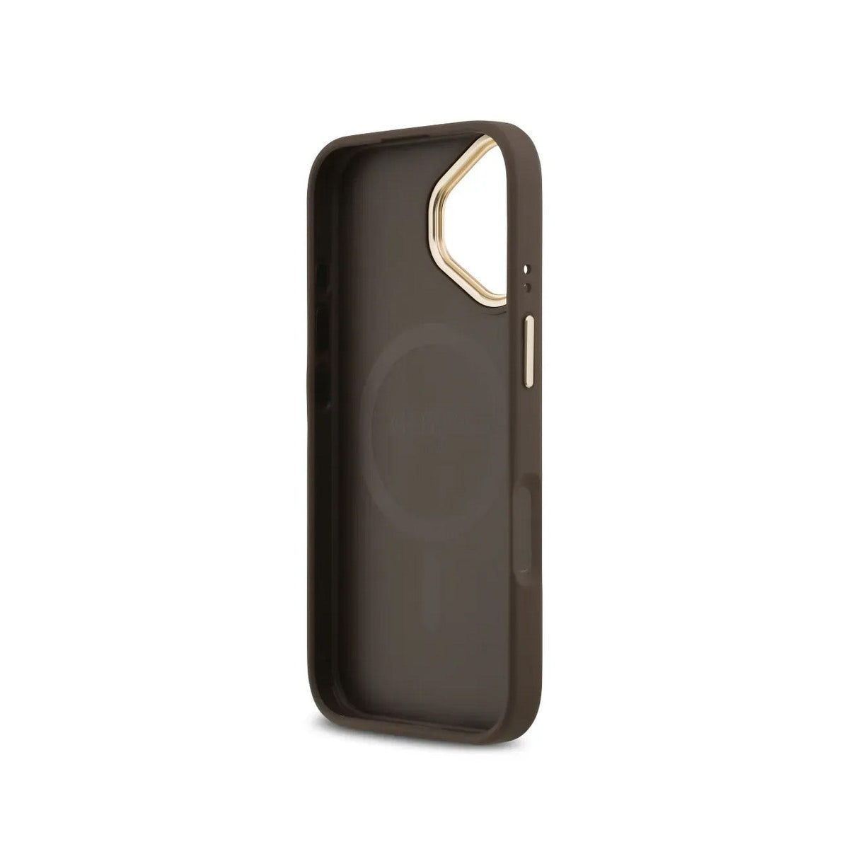 GUESS Funda Logo 4G Strass para iPhone 16 con Correa Ancha, Compatible con MagSafe y Protección Anticaídas, Marrón