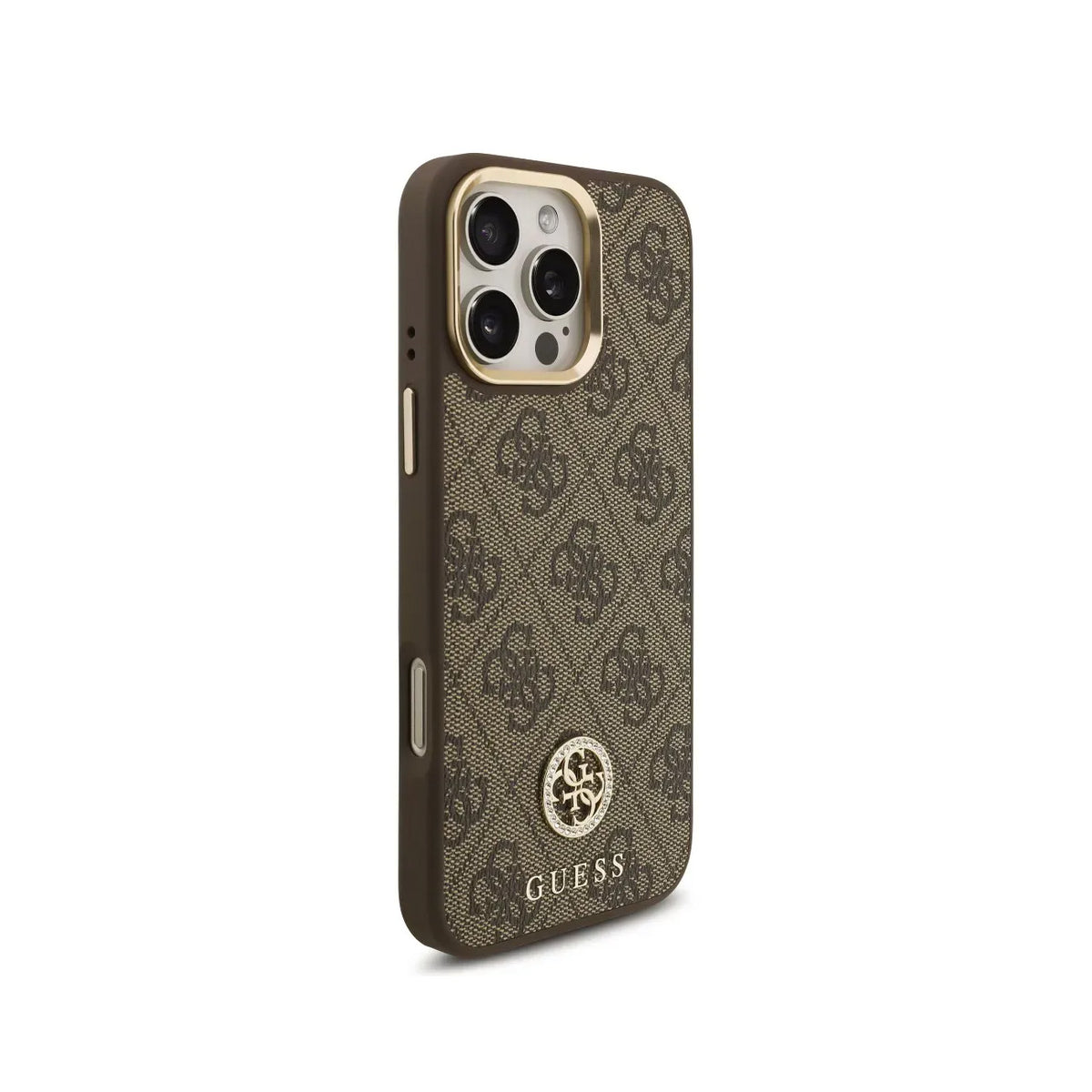 GUESS Case for iPhone 16 Pro Max - Brown MagSafe Case with Strass 4G Logo and Wide Strap, Elegant Design and Precise Fit