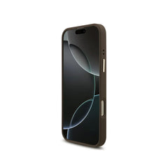 GUESS Funda Logo 4G Strass para iPhone 16 Pro Max con Correa Ancha, Compatible con MagSafe y Protección Anticaídas, Marrón