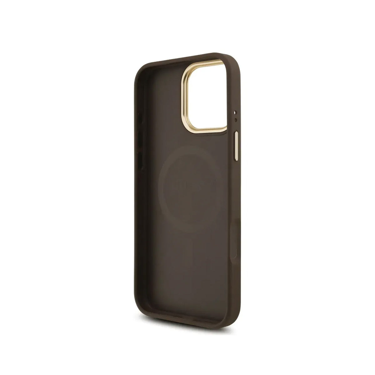 GUESS Funda Logo 4G Strass para iPhone 16 Pro con Correa Ancha, Compatible con MagSafe y Protección Anticaídas, Marrón