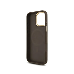 GUESS Funda Logo 4G Strass para iPhone 16 Pro Max con Correa Ancha, Compatible con MagSafe y Protección Anticaídas, Marrón