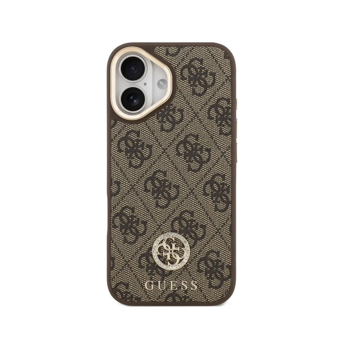 Guess Funda Efecto Piel Logo Strass para iPhone 17 con Correa Bandolera y Protección Anticaídas, Marrón