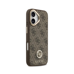 Guess Funda para iPhone 17 – Carcasa con Efecto Piel Marrón, Logotipo Strass y Correa Bandolera, Protección Anticaídas y Ajuste Preciso