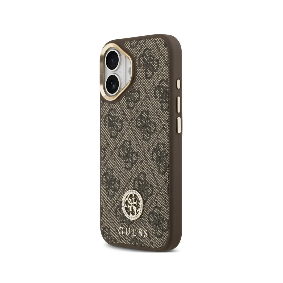 Guess Funda Efecto Piel Logo Strass para iPhone 17 con Correa Bandolera y Protección Anticaídas, Marrón