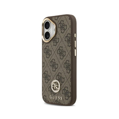 Guess Funda para iPhone 17 – Carcasa con Efecto Piel Marrón, Logotipo Strass y Correa Bandolera, Protección Anticaídas y Ajuste Preciso