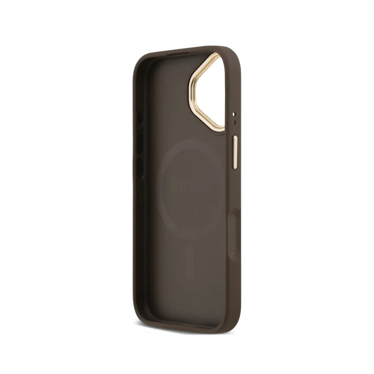 Guess Funda Efecto Piel Logo Strass para iPhone 17 con Correa Bandolera y Protección Anticaídas, Marrón