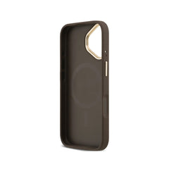 Guess Funda para iPhone 17 – Carcasa con Efecto Piel Marrón, Logotipo Strass y Correa Bandolera, Protección Anticaídas y Ajuste Preciso