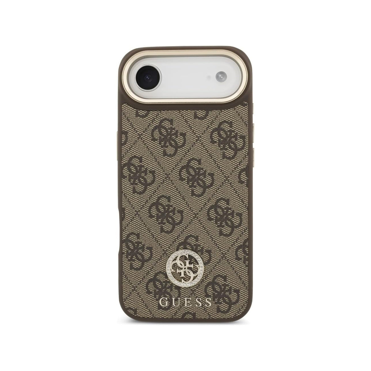 Guess Funda de Polipiel Logo Strass para iPhone Air con Correa Ancha y Protección Anticaídas, Marrón