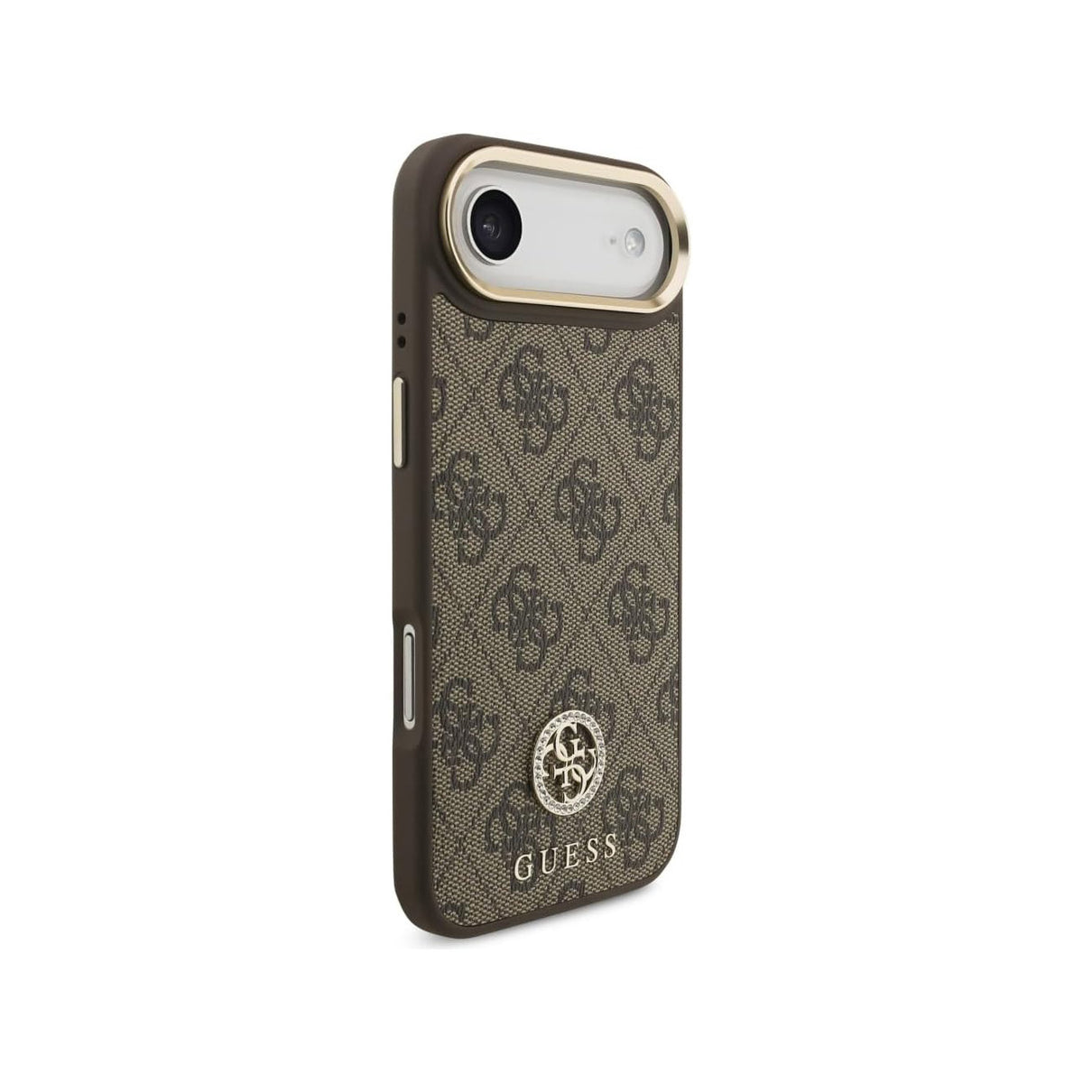 Guess Funda de Polipiel Logo Strass para iPhone Air con Correa Ancha y Protección Anticaídas, Marrón