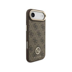 Guess Funda de Polipiel Logo Strass para iPhone Air con Correa Ancha y Protección Anticaídas, Marrón