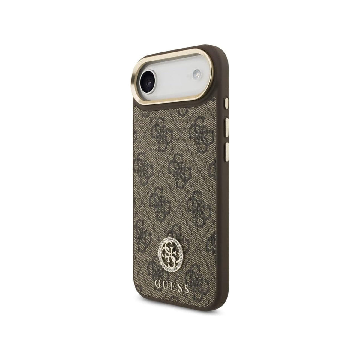 Guess Funda de Polipiel Logo Strass para iPhone Air con Correa Ancha y Protección Anticaídas, Marrón