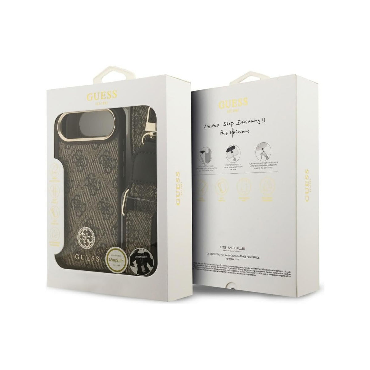 Guess Funda de Polipiel Logo Strass para iPhone Air con Correa Ancha y Protección Anticaídas, Marrón