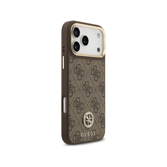 Guess Funda para iPhone 17 Pro – Carcasa de Polipiel Marrón con Logo Strass y Correa Ancha, Protección Anticaídas y Ajuste Preciso