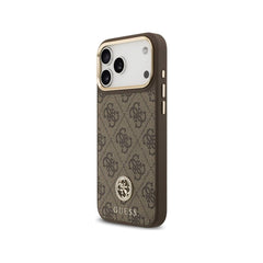 Guess Funda de Polipiel Logo Strass para iPhone 17 Pro Max con Correa Ancha y Protección Anticaídas, Marrón