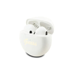 GUESS Auriculares TWS – Inalámbricos Blancos Redondos con Logo Estampado, Diseño Compacto y Sonido Claro