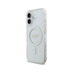 GUESS Funda para iPhone 17 – Carcasa Transparente con MagSafe con Brillo y Correa de Perlas, Diseño Elegante y Ajuste Preciso