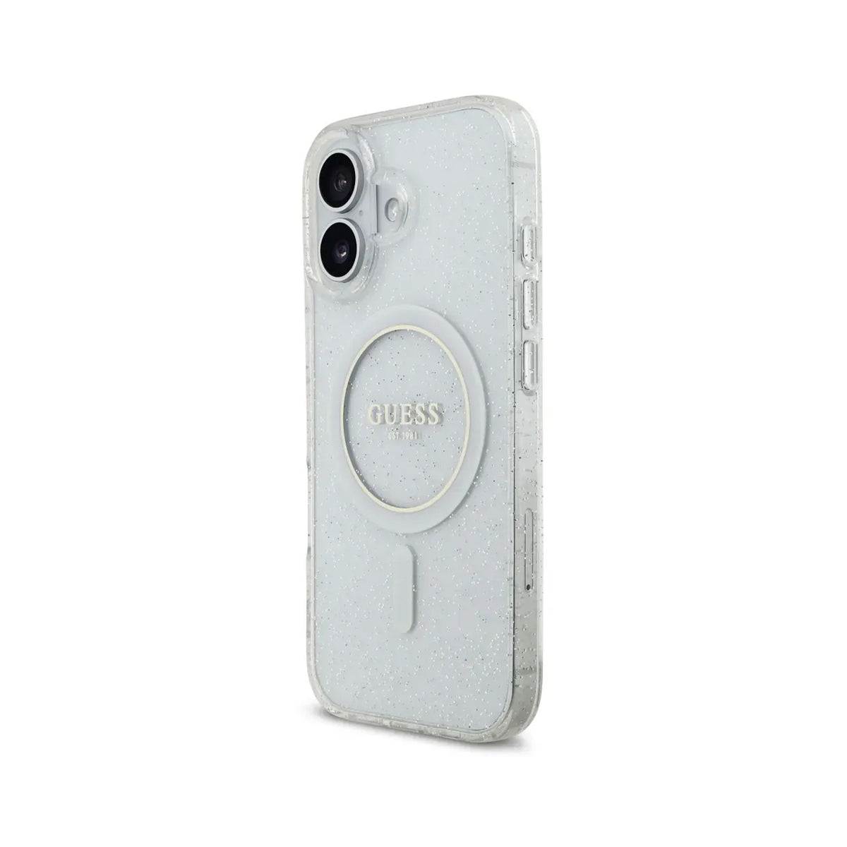 Guess Funda Brillante para iPhone 17 con Correa de Perlas, Compatible con MagSafe y Protección Anticaídas, Transparente