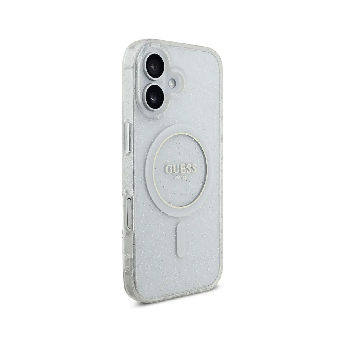 Guess Funda Brillante para iPhone 17 con Correa de Perlas, Compatible con MagSafe y Protección Anticaídas, Transparente