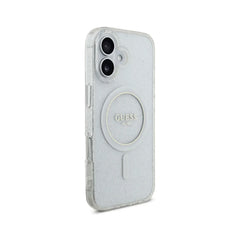 GUESS iPhone 17 Case - Clear MagSafe Case with Glitter and Pearl Strap, Stylish Design and Precise Fit