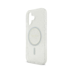 GUESS Funda para iPhone 17 – Carcasa Transparente con MagSafe con Brillo y Correa de Perlas, Diseño Elegante y Ajuste Preciso