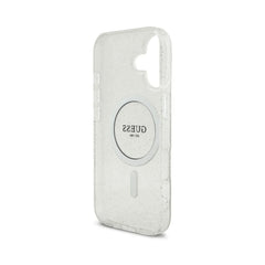 GUESS Funda para iPhone 17 – Carcasa Transparente con MagSafe con Brillo y Correa de Perlas, Diseño Elegante y Ajuste Preciso