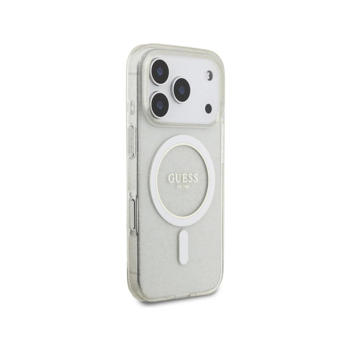 GUESS Funda Brillante para iPhone 17 Pro/18 Pro con Correa de Perlas Compatible con MagSafe, Transparente