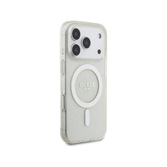 Guess Funda para iPhone 17 Pro – Carcasa Transparente Compatible con MagSafe con Brillo y Correa de Perlas, Protección Anticaídas y Ajuste Preciso