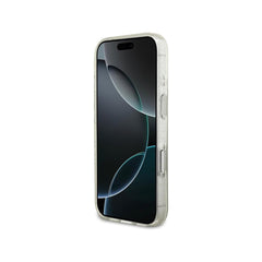 Guess Funda para iPhone 17 Pro – Carcasa Transparente Compatible con MagSafe con Brillo y Correa de Perlas, Protección Anticaídas y Ajuste Preciso