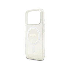 Guess Funda para iPhone 17 Pro – Carcasa Transparente Compatible con MagSafe con Brillo y Correa de Perlas, Protección Anticaídas y Ajuste Preciso