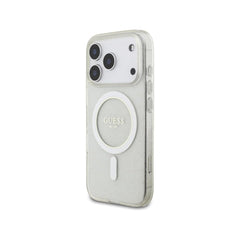 Guess Funda para iPhone 17 Pro Max – Carcasa Transparente Compatible con MagSafe con Brillo y Correa de Perlas, Protección Anticaídas y Ajuste Preciso