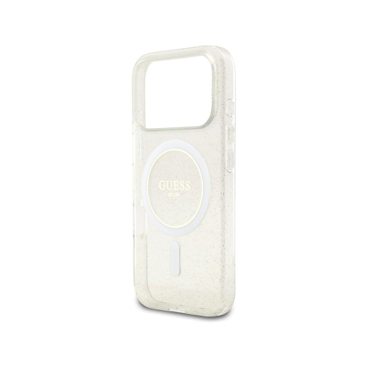 Guess Funda Brillante para iPhone 17 Pro Max/18 Pro Max con Correa de Perlas, Compatible con MagSafe y Protección Anticaídas, Transparente