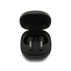 Guess Auriculares TWS Inalámbricos de Polipiel con Cancelación de Ruido ENC y Estuche de Carga, Negros