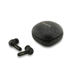 Guess Auriculares TWS Inalámbricos de Polipiel con Cancelación de Ruido ENC y Estuche de Carga, Negros
