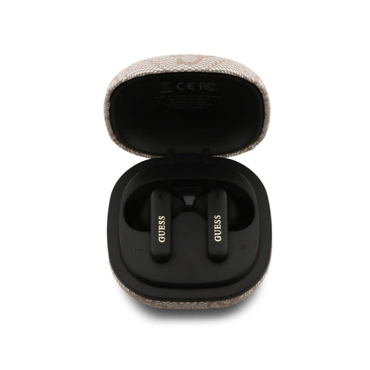 Guess TWS Wireless Headphones - Pink Faux Leather Earbuds with ENC Noise Cancellation and Metallic Classic Logo, Stable Bluetooth Connection and Charging Case