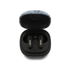 Guess Auriculares TWS Inalámbricos de Polipiel con Cancelación de Ruido ENC y Estuche de Carga, Azul