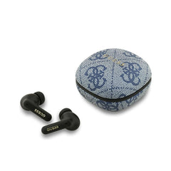 Guess Auriculares TWS Inalámbricos de Polipiel con Cancelación de Ruido ENC y Estuche de Carga, Azul
