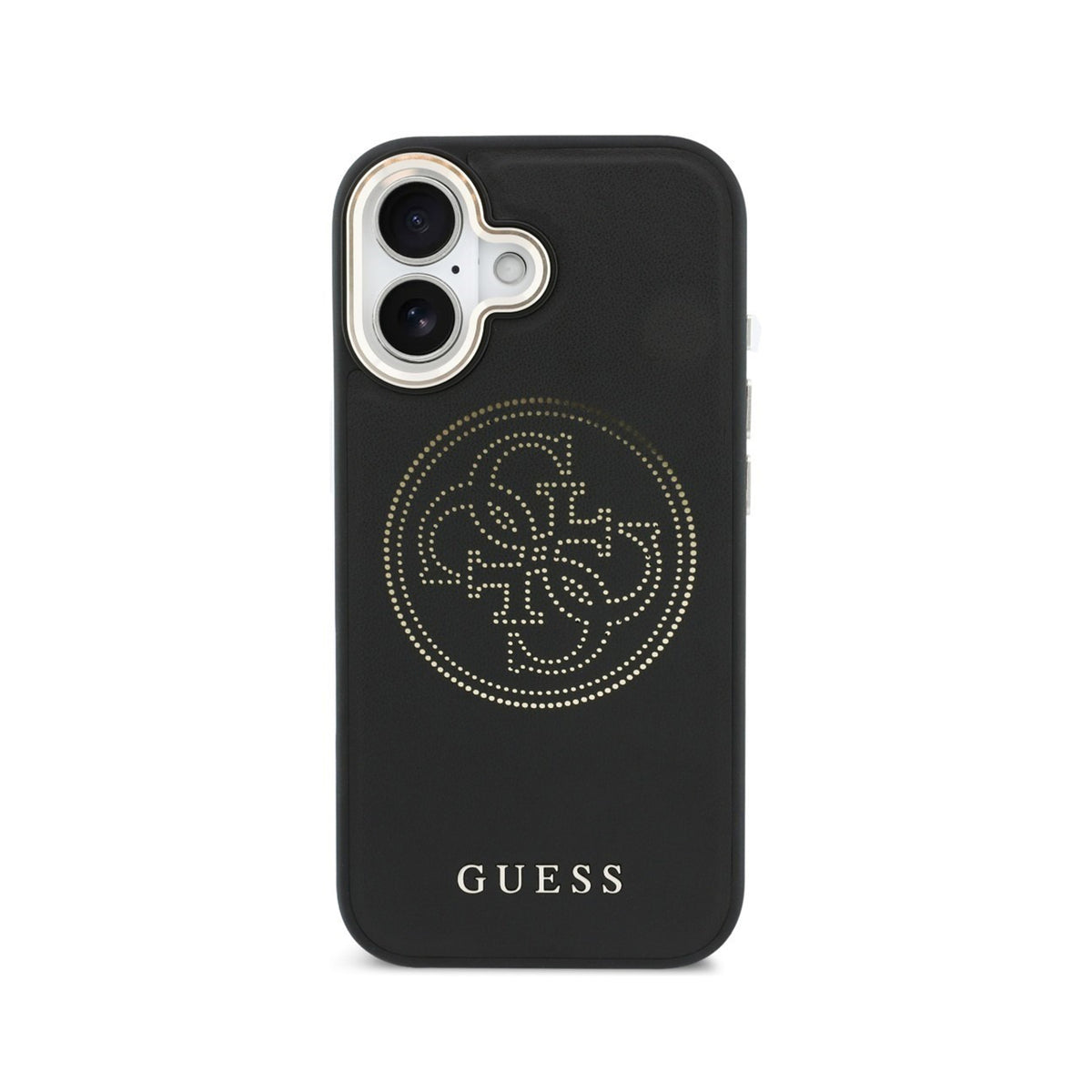 GUESS Funda Efecto Piel Logo Perforado para iPhone 17 Compatible con MagSafe y Protección Anticaídas, Negra