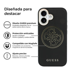 GUESS Funda Efecto Piel Logo Perforado para iPhone 17 Compatible con MagSafe y Protección Anticaídas, Negra