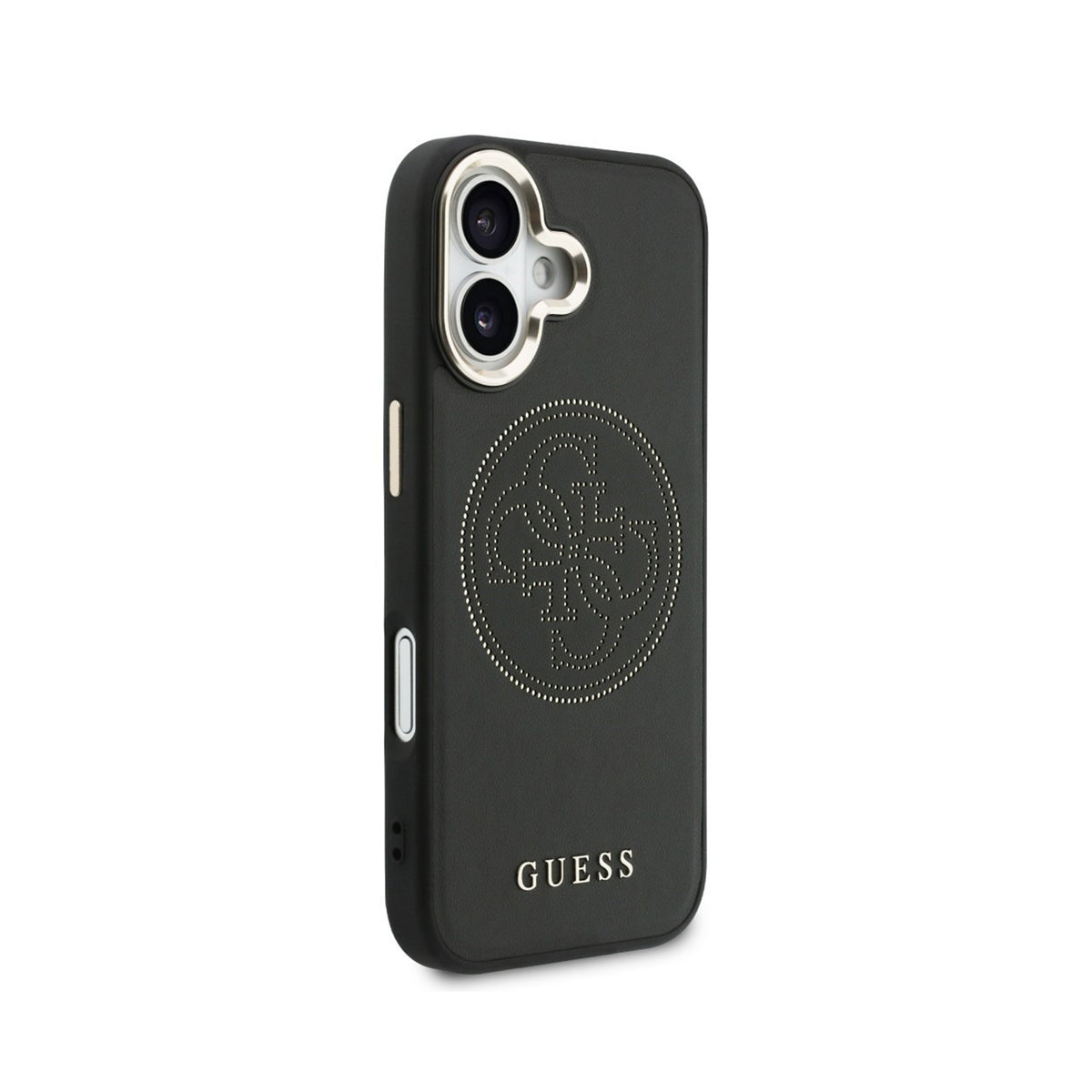 GUESS Funda Efecto Piel Logo Perforado para iPhone 17 Compatible con MagSafe y Protección Anticaídas, Negra