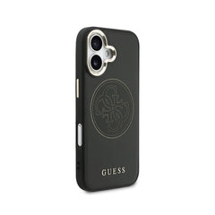 GUESS Funda Efecto Piel Logo Perforado para iPhone 17 Compatible con MagSafe y Protección Anticaídas, Negra