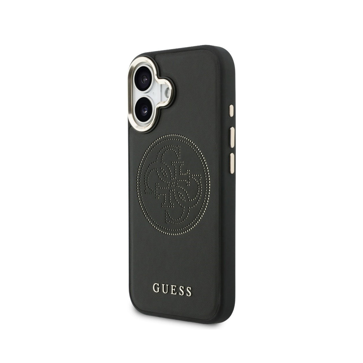 GUESS Funda Efecto Piel Logo Perforado para iPhone 17 Compatible con MagSafe y Protección Anticaídas, Negra