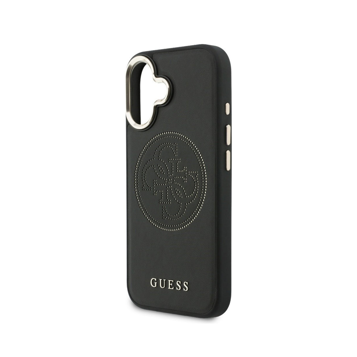 GUESS Funda Efecto Piel Logo Perforado para iPhone 17 Compatible con MagSafe y Protección Anticaídas, Negra