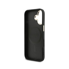 GUESS Funda Efecto Piel Logo Perforado para iPhone 17 Compatible con MagSafe y Protección Anticaídas, Negra