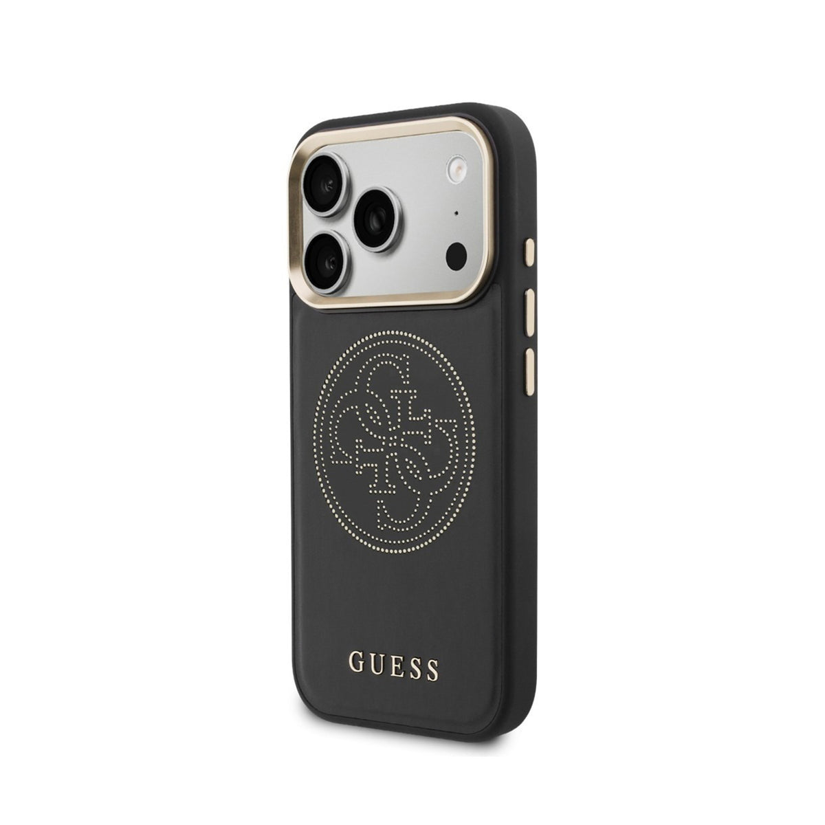 GUESS Funda Efecto Piel con Logo Perforado para iPhone 17 Pro/18 Pro Compatible con MagSafe, Negra