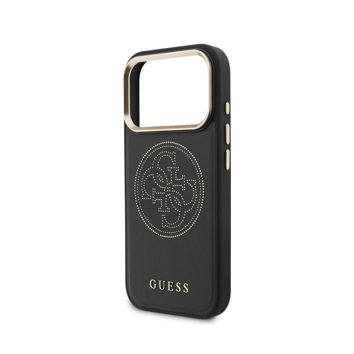 GUESS Funda Efecto Piel con Logo Perforado para iPhone 17 Pro/18 Pro Compatible con MagSafe, Negra