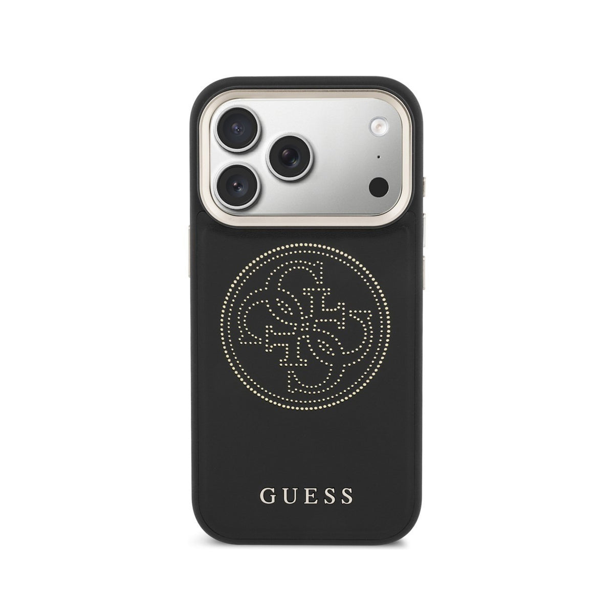 GUESS Funda Efecto Piel Logo Perforado para iPhone 17 Pro Max/18 Pro Max Compatible con MagSafe y Protección Anticaídas, Negra