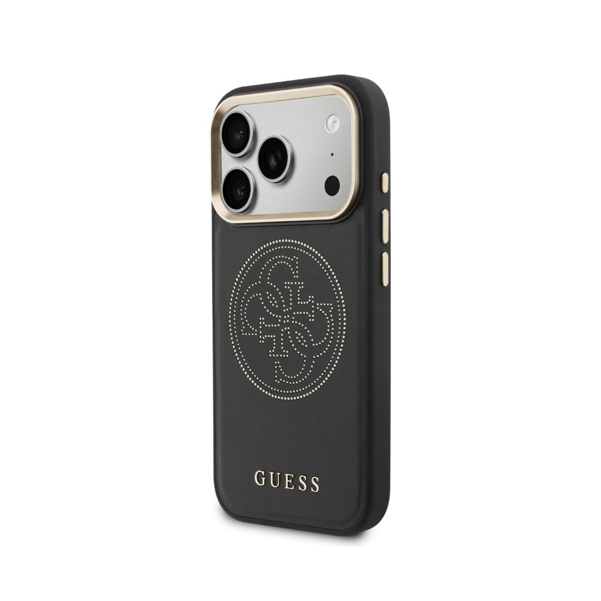 GUESS Funda Efecto Piel Logo Perforado para iPhone 17 Pro Max/18 Pro Max Compatible con MagSafe y Protección Anticaídas, Negra