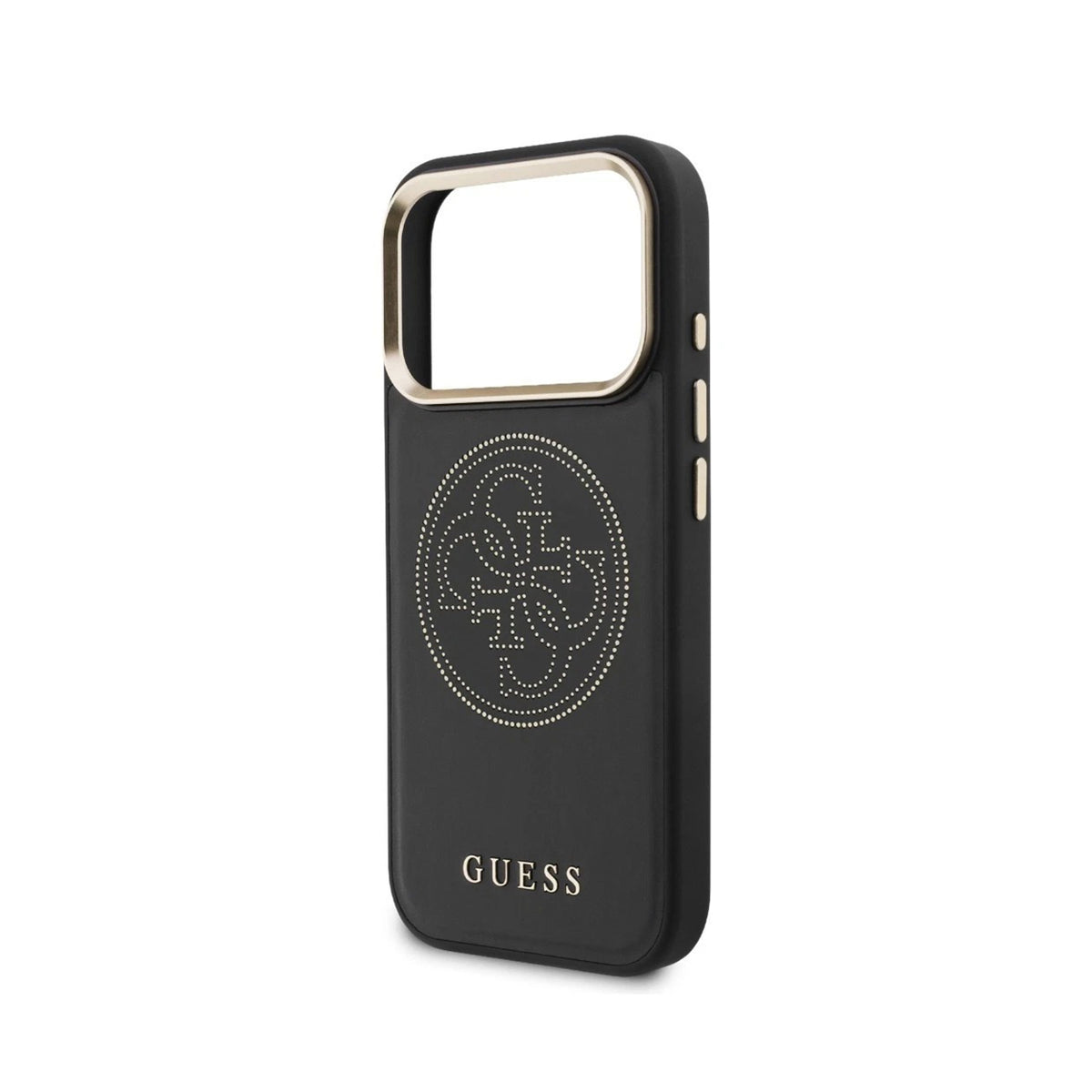 GUESS Funda Efecto Piel Logo Perforado para iPhone 17 Pro Max/18 Pro Max Compatible con MagSafe y Protección Anticaídas, Negra